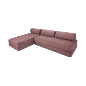 Canapé d'angle convertible 6 places en tissu terracotta