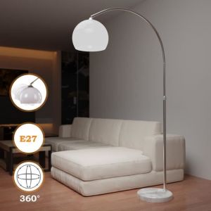 Jago Lampadaire à Arc - CEE:A++, E27, 60W, LED, Rétro, Rotatif, Réglable (130-180 cm), Blanc - Lampe Courbée, Arceau, sur Pied