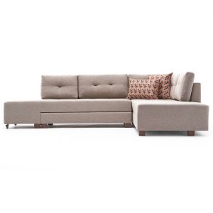 Cotecosy Canap&eacute; d'angle &agrave; droite convertible Rhodes Tissu Beige - Cr&egrave;me