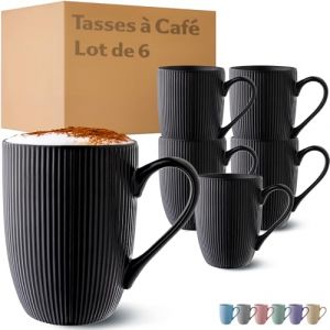 Cosumy Lot de 6 Mugs &agrave; Caf&eacute; Grande &ndash; C&eacute;ramique Noire Mate &ndash; Style Moderne &ndash; Passe au Micro-ondes & Lave-vaisselle