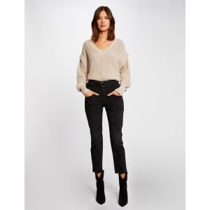 Image de Morgan Jeans droit taille haute ceintur&eacute; noir femme - Couleur NOIR - Taille 34
