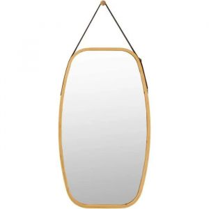 Giantex Miroir Mural Suspendu, Miroir de Salle de Bains, avec Cadre en Bambou et Sangle en Cuir R&eacute;glable, Coin Arrondi, 77cm X 44 cm X 1,5cm (L X l X H)