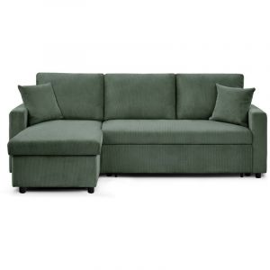Intensedeco - Canapé d'angle convertible Rico velours côtelé Vert