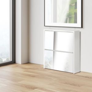 Ml-design - Meuble à Chaussures, 2 Compartiments Pliants pour 6 Paires de Chaussures, avec Miroir, Blanc, 63 x 17 x 67 cm, en Bois, Armoire de