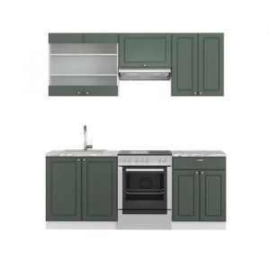 Cuisine Fame-Line, 200 Cm, Pt Marbre, Vert-Or Landhaus/Blanc, Vicco