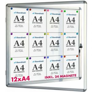 Tableau d'affichage Vitrine 94 x 98 cm 12 x A4 Avec 24 aimants - Argent