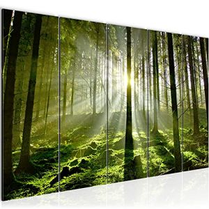 Runa art Tableau Décoration Murale Paysage Forêt 200x80 cm - 5 Panneaux Deco Toile Prêt à Accrocher 602955a