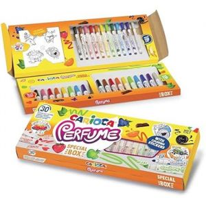 Carioca Set spécial de marqueurs parfumés | Contient 30 feutres parfumés avec autocollants de coloriage | Couleurs assorties | Encre lavable et pointe bloquée