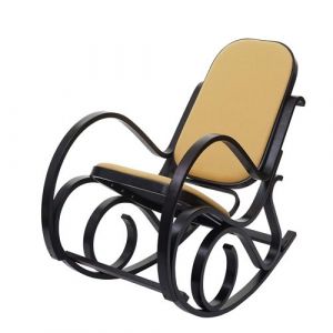 Image de Fauteuil à bascule M41, fauteuil tv, bois m if Aspect noyer, tissu/textile jaune