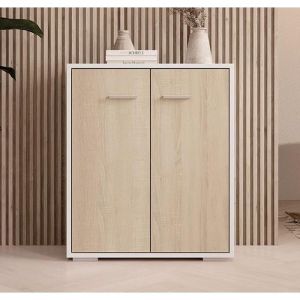 Buffet de salon bas 2 portes 60x71x30cm Meuble de rangement Modèle Lander Couleur Blanc Finition mat avec Sonoma - Blanc/Sonoma