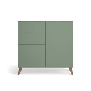 Herdasa, Meuble à chaussures en mélamine, modèle Sunne, 87x90x27 cm, noyer Velmore - portes vert