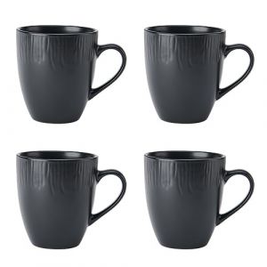 Mikasa Jardin Midnight Set de 4 tasses, noir, Set de 4 tasses, 420ml Tasses en gr&egrave;s pour le th&eacute; et le caf&eacute; - Emballage cadeau et lavable au lave-vaisselle