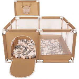 Image de Parc Bébé Avec 100 Balles Plastiques Aire De Jeu Pliable Basket, Beige : Beige Pastel/Gris/Blanc - beige : beige pastel/gris/blanc - Selonis