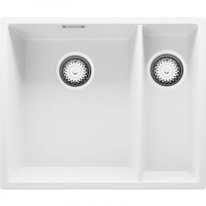 Evier Sous Plan 56 x 47 cm Evier en Granit 1,5 bac + Siphon Classique, Lavabo Cuisine de Primagran Blanc - white