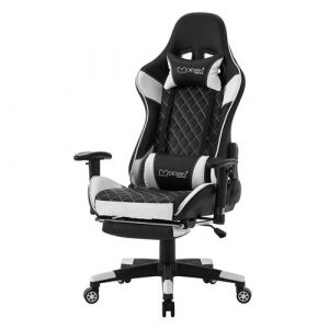 ML-Design Chaise de Gaming avec Repose-pieds, Blanc, Similicuir, Chaise de Bureau