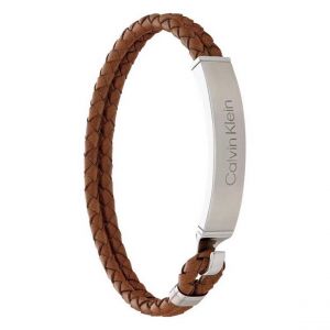 Calvin Klein Bracelet en Cuir Tress&eacute; pour Homme Collection ICONIC FOR HIM Couleur Marron - 35000405