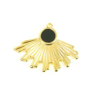 Pendentif Soleil Émail Noir Doré à l'or fin 24K