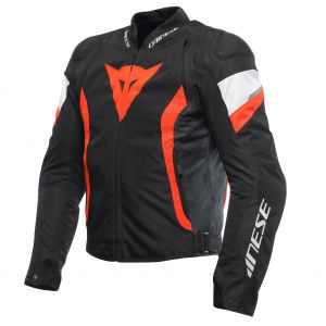 Dainese Avro 5 Tex Jacket, Veste de Moto en Tissu avec Protections d'Epaule, Homme, Noir/Rouge Fluo/Blanc, 60