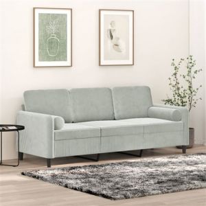VidaXL Canapé 3 places avec oreillers gris clair 180 cm velours