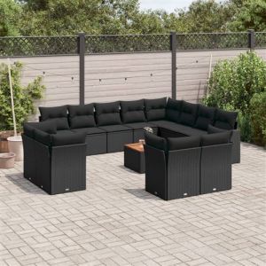 VidaXL Salon de Jardin avec Coussins 13 pcs, Canap&eacute;s de Terrasse, Ensemble de Meubles de Patio, Mobilier d'Ext&eacute;rieur, Noir R&eacute;sine Tress&eacute;e