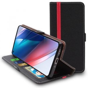 EbestStar Pour Oppo Find X3 Neo - Etui Portefeuille PU Cuir Coque Housse Porte-Cartes, Noir / Rouge