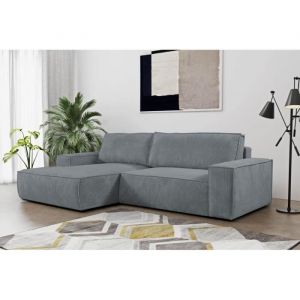 Pascal Morabito Canapé d'angle convertible en velours côtelé gris AMELIA de - Angle gauche