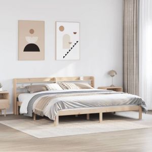 VidaXL Cadre de lit avec tête de lit 200x200 cm Bois de pin massif, lit, meuble de chambre à coucher, lit en bois, lit double, cadre de lit en bois