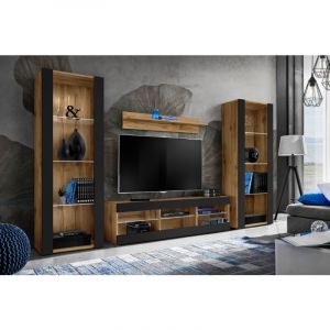Komodee - Ensembles de meubles Tivoli Grande, Wotan/Noir, Largeur 290cm x Hauteur 159cm x Profondeur 35cm, sans led, pour Salon, Chambre