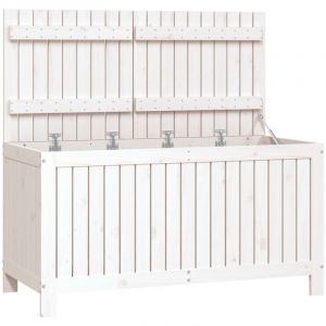 Coffre bo&icirc;te meuble de jardin rangement blanc 121 x 55 x 64 cm bois de pin 02_0013070