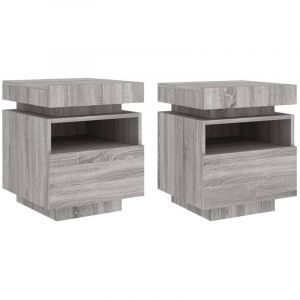VidaXL Armoires de Chevet avec Lumières LED 2 pcs, Tables de Chevet avec Rangement, Tables de Nuit Chambre, Moderne, Sonoma Gris Bois d'Ingénierie