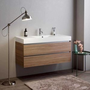 Kiamami Valentina Meuble Salle De Bain 120Cm 2 Tiroirs Ch&ecirc;ne Naturel Et Lavabo 1 Bac Vittoria