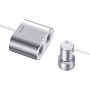Baseus Chargeur de voiture - Allume-cigare 80W - 2 ports USB 3.1A - 2 prises allume-cigare - Argent