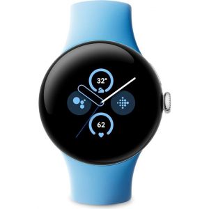Google Pixel Watch 2 - Bo&icirc;tier argent&eacute; - Bracelet bleu - GPS - 5ATM - Fonctions Fitbit - Batterie 24h - Ecran AMOLED