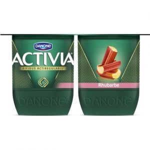 Danone Activia Sp&eacute;cialit&eacute; laiti&egrave;re au bifidus, saveur rhubarbe - Les 4 pots de 125g