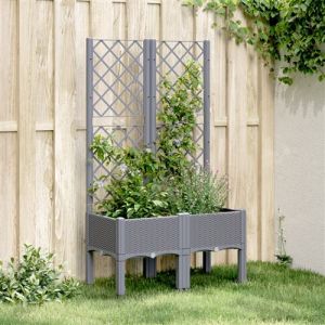 VidaXL Jardinière avec Treillis, Lit Surélevé de Jardin, Pot de Fleurs, Bac à Plantes, Boîte de Plantation Patio Terrasse Extérieur, Gris PP