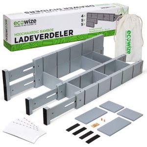 Ecowize Luxury Drawer Organiser - Séparateur de tiroir ajustable 100% bambou naturel - Organisateurs de cuisine - Lot de 4 séparateurs de tiroirs, extensibles (43cm à 56cm) - Facile à installer - 100% bambou naturel
