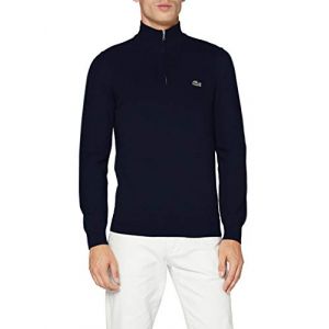 Lacoste Men's Zippered Organic Cotton Sweater Taille XL Bleu Marine