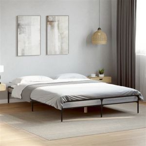 VidaXL Cadre de lit sonoma gris 140x190 cm bois d'ing&eacute;nierie et m&eacute;tal, lit, lit d&rsquo;invit&eacute;s, lit double, meuble de chambre &agrave; coucher, sommier
