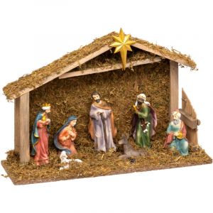 Crèche de Noël + 8 figurines, 35 x 23,5 cm