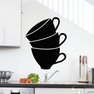 Ambiance Sticker Ardoise Tableau Noir - Stickers Muraux Adhésif Effaçable - Lot de Tasses - H20 x L15 cm