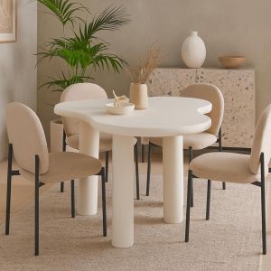 Table à manger forme nuage asymétrique VALDO Blanc minéral texturé