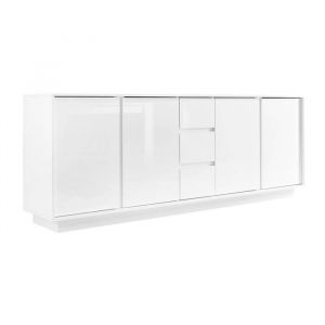 LYSIANE - Buffet 4 Portes 3 Tiroirs Finition Blanc Laqu&eacute; Brillant Weiss