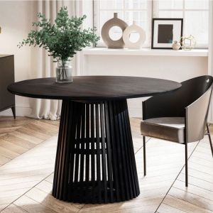 M&S Table à manger ronde 120x77 cm en bois de manguier noir