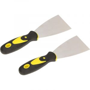 KOTARBAU set de 2 spatules de peintre en inox 60 mm Spatule de plâtrier Spatule universelle Grattoirs pour enlever Couteau à palette avec manche en caoutchouc