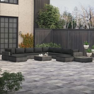 Image de VidaXL Salon de jardin 12 pcs avec coussins Résine tressée Gris