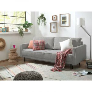Charlie - canap&eacute; 3 places convertible avec coffre - en velours c&ocirc;tel&eacute; - gris clair - Gris clair