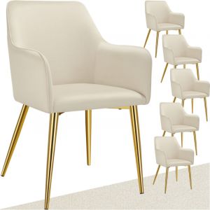 TecTake Lot 6 Fauteuils aspect velours rembourr&eacute;s avec dossier continu beige