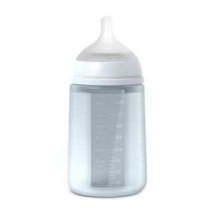 Suavinex Biberon avec Bouteille en Silicone et T&eacute;tine Sym&eacute;trique SX Pro, Souple et Flexible, avec Valve Anti-colique, Biberon &agrave; Debit Moyen (M), pour B&eacute;b&eacute;s +3 Mois. Colour Essence, Ballad Blue