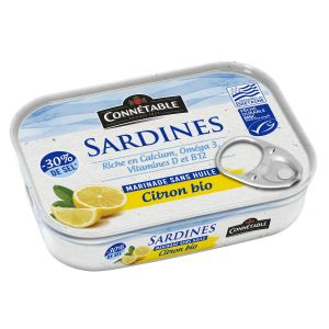 Connétable Sardines citron bio, riche en calcium, Oméga 3, Vitamines D et B12, -30% de sel