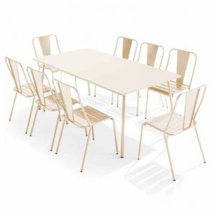 Oviala Ensemble table de jardin et 8 chaises bistrot en acier ivoire